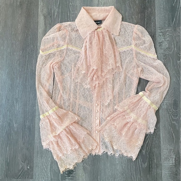 bebe Tops - Bebe Victorian Lace Bell Sleeve Ruffle Blouse Baby Blush Pink Size M